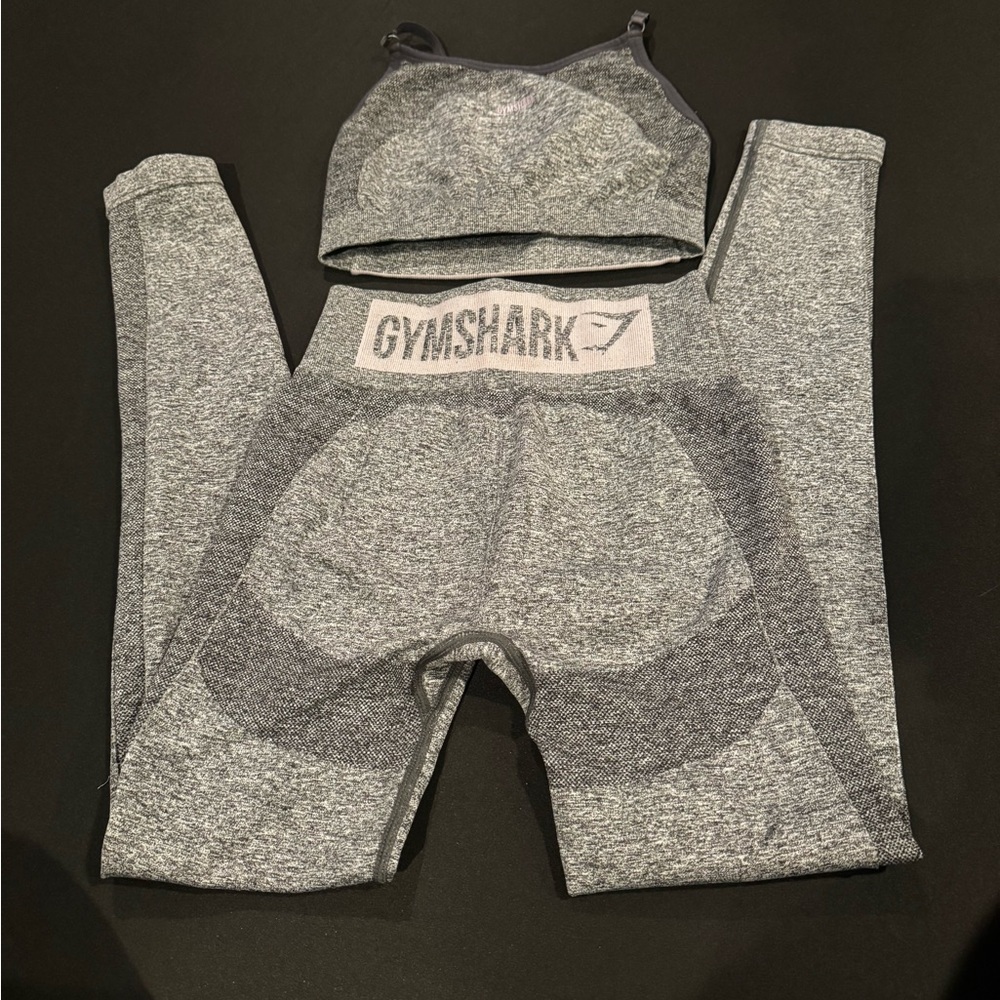 Gymshark Flex Seamless Set XS Charcoal Grey High Waist Leggings & Sports Bra